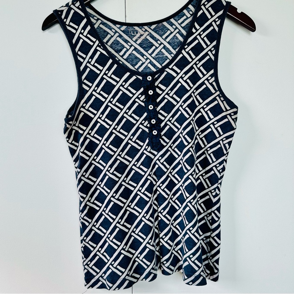 L.L. Bean Navy Basketweave Print Tank Top